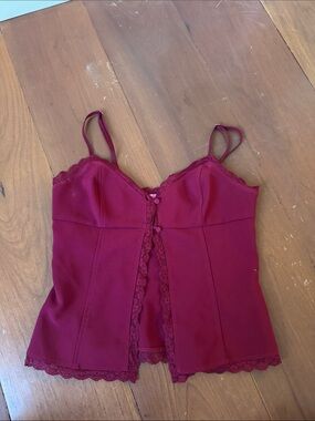 Edikted Burgundy Lace-Trim Tank Cami